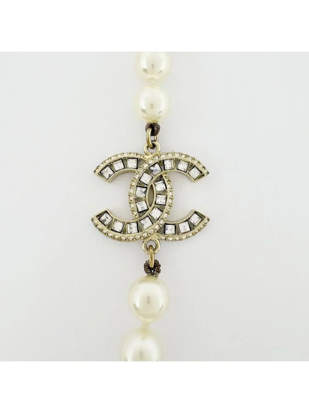 Chanel Necklace CC Logo Long Faux Pearl Rhinestone Gold